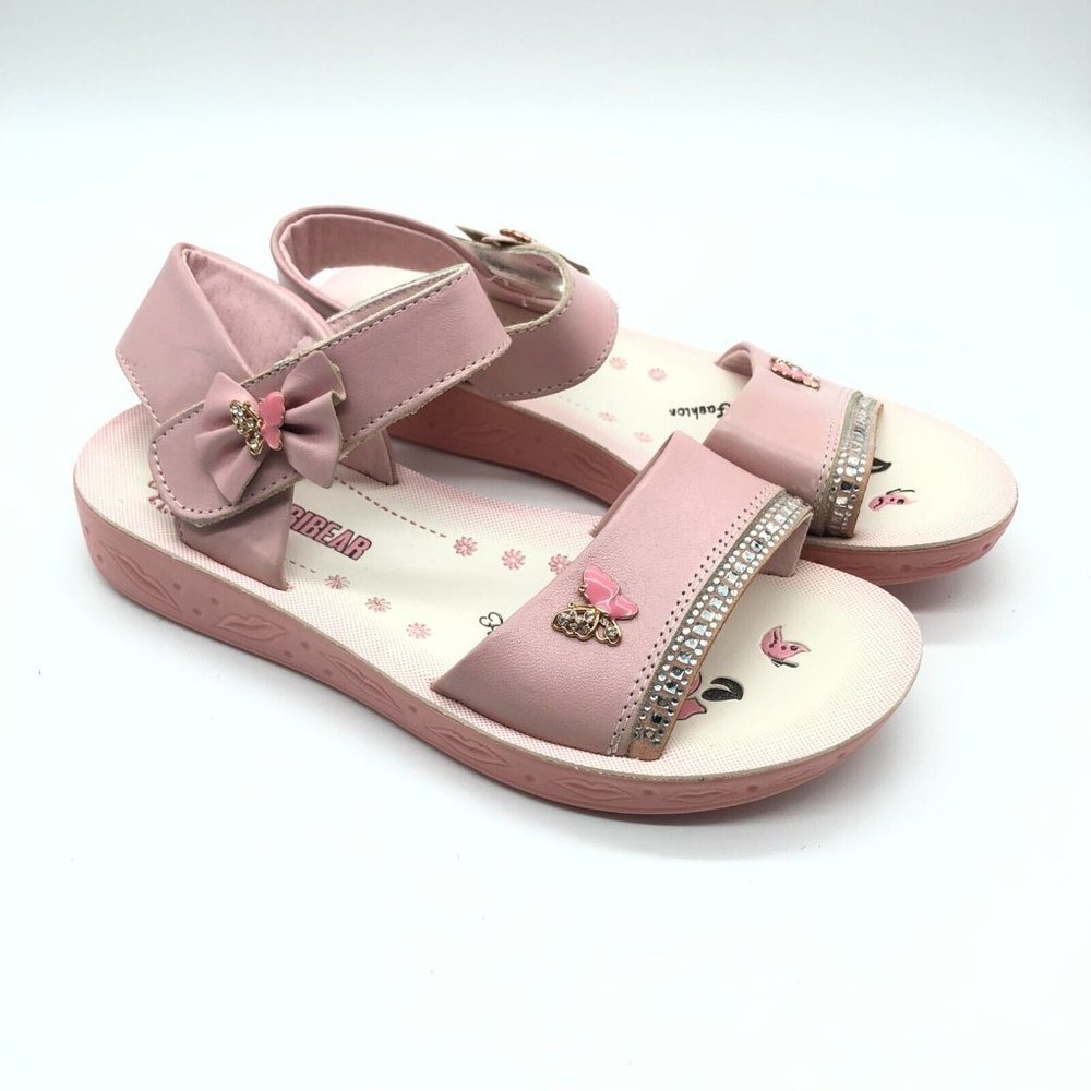 Hobibear Womens Sandals Faux Leather Butterfly Rhinestones Pink Size 37 US 6